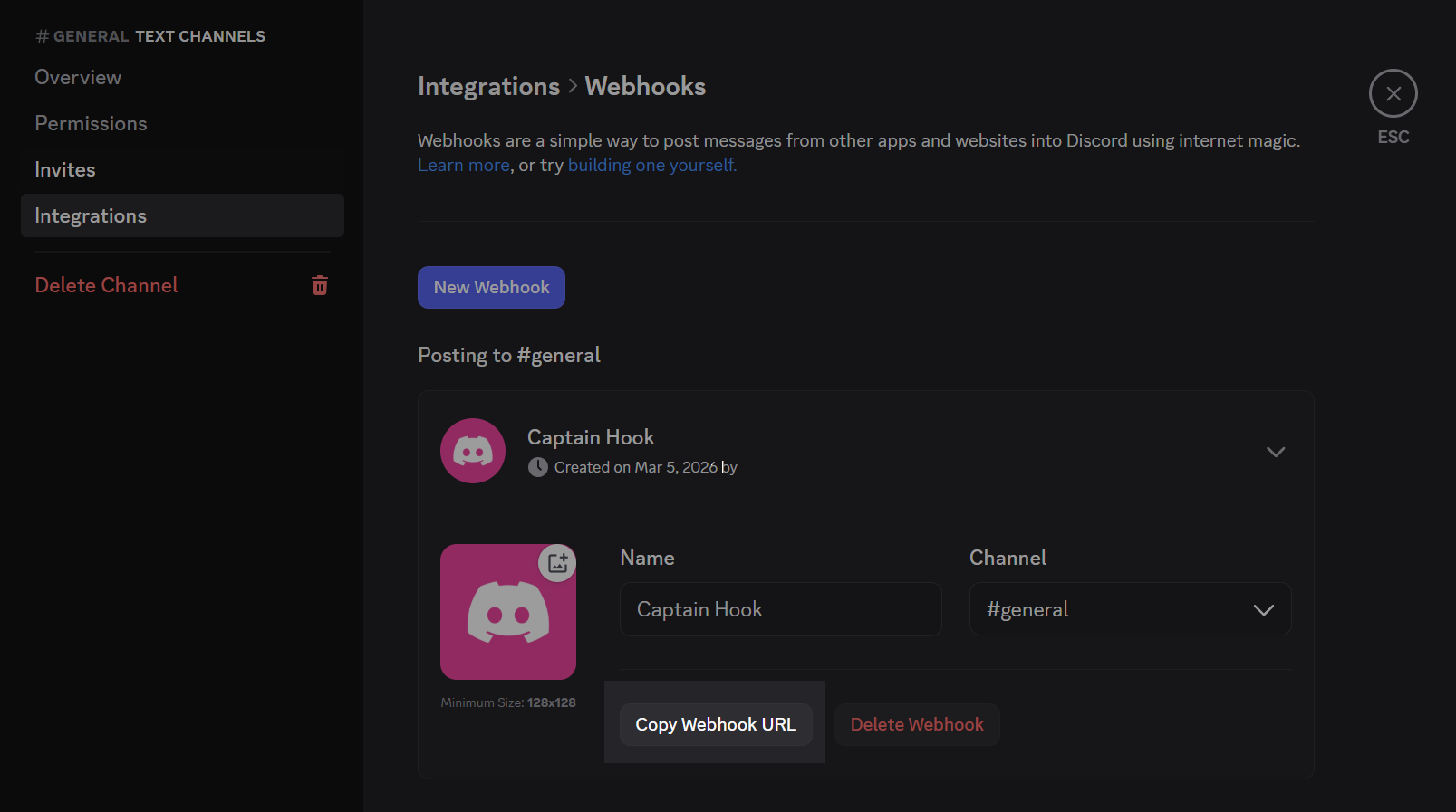 Discord webhook URL ready to copy