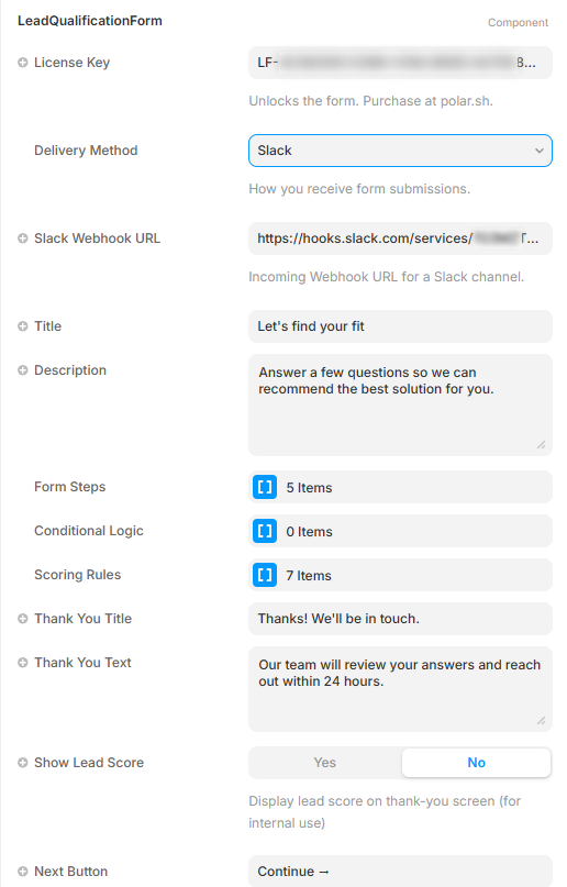Lead Form plugin routing/settings UI